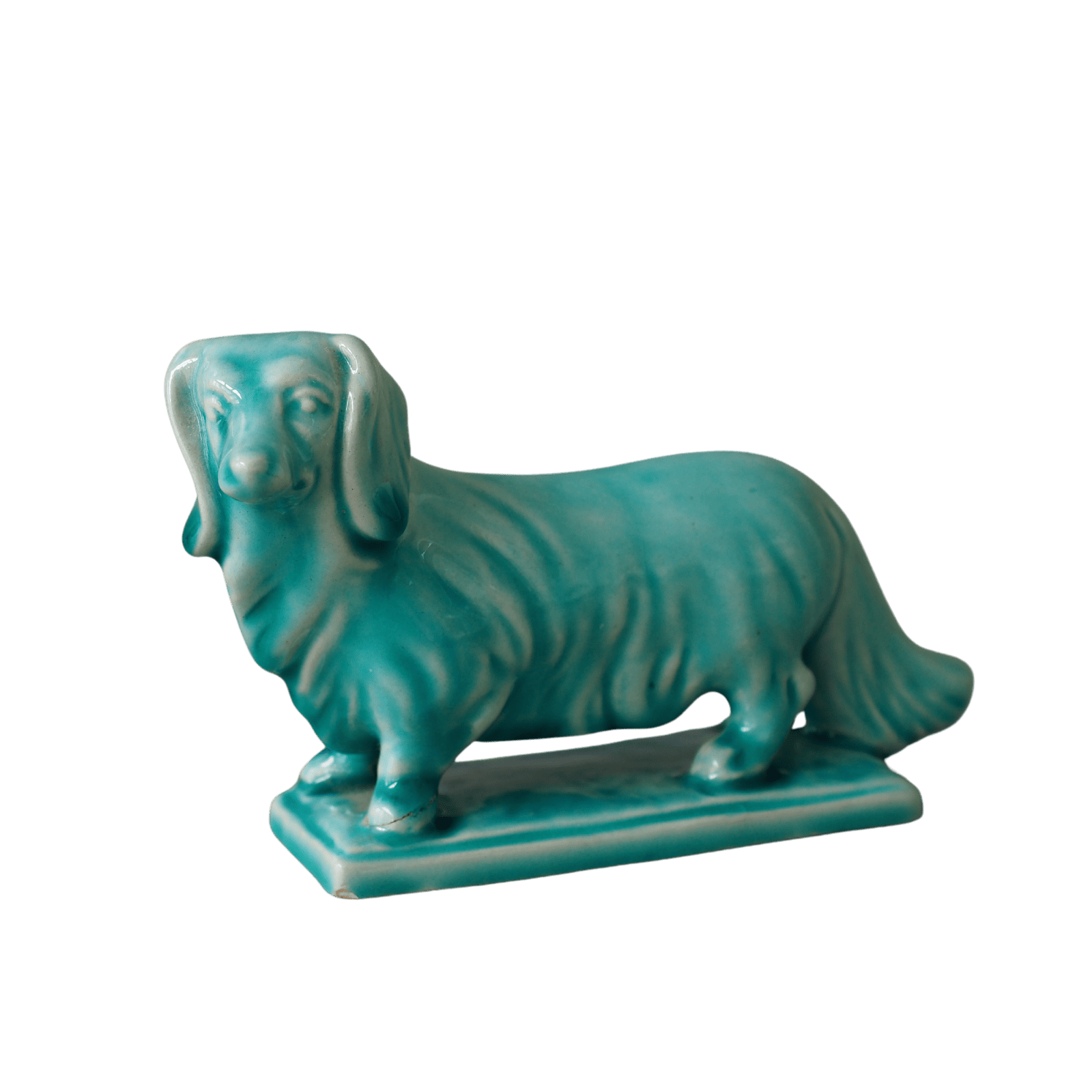 Hosszúszőrű tacskó, porcelán figura