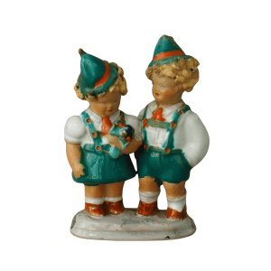 Kerámia figura, Kisfiú és kislány bajor népviseletben